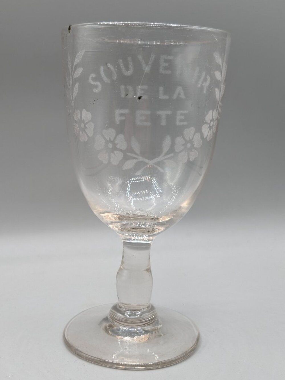 Antique Hand Blown "Souvenir de la Fete" etched goblet